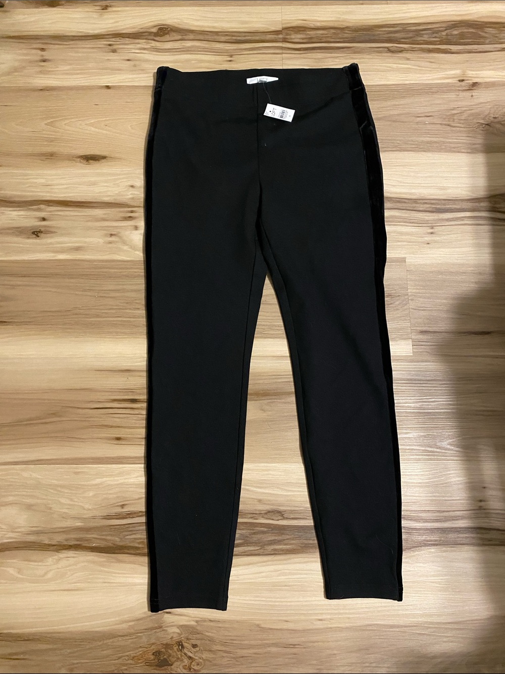 LOFT Black Ponte Leggings with Velvet Side Stripe